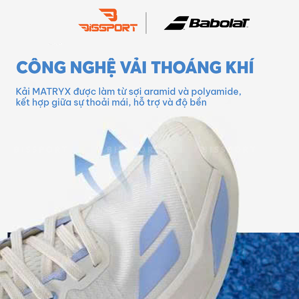 Giày Pickleball/Tennis BABOLAT JET MACH 4 ALL COURT WOMEN Trắng Xanh Chính Hãng - Đế Siêu Bám - Chắc Chân - Linh Hoạt
